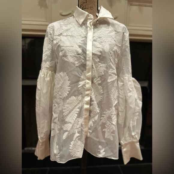 Dream By Sister Jane White Sheer Floral Blouse with Bell Sleeves - Picture 2 of 14